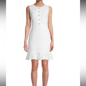 NWT Karl Lagerfeld Tweed Button Pearl Sheath Dress Size 2